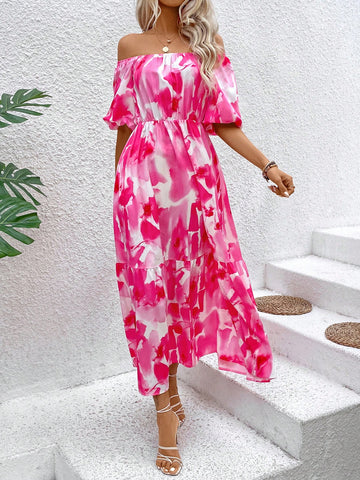 Ladies' Tie-Dye One Shoulder Short Sleeve Dress