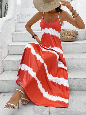 Ladies' Tie Dye Print Spaghetti Strap Maxi Dress