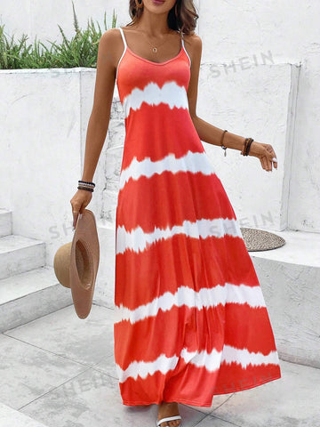 Ladies' Tie Dye Print Spaghetti Strap Maxi Dress