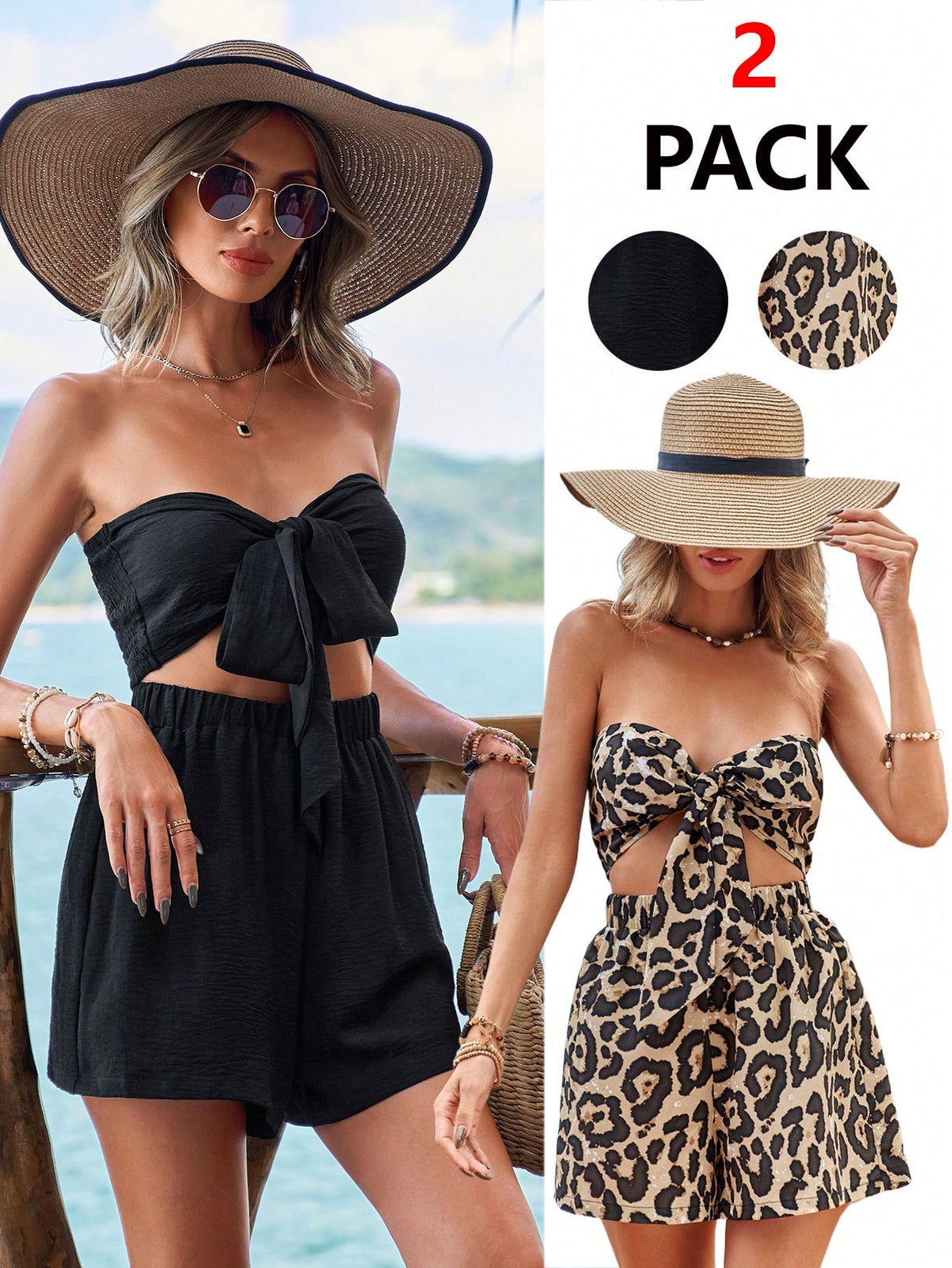 Ladies' Tube Sleeveless Top And Elastic Waist Shorts Set, For Spring And Summer