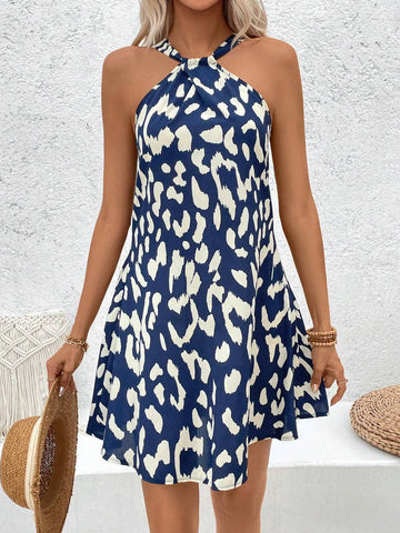 Leopard Print Halter Neck Dress