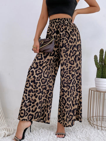 VCAY Leopard Print Wide Leg Pants