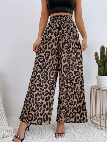 VCAY Leopard Print Wide Leg Pants