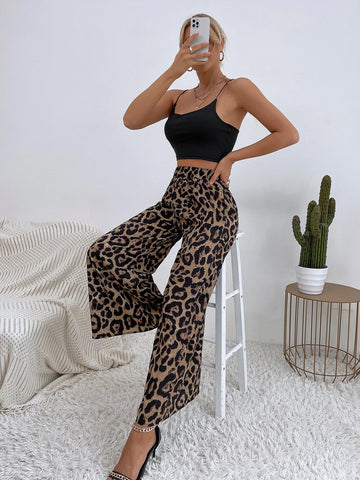VCAY Leopard Print Wide Leg Pants