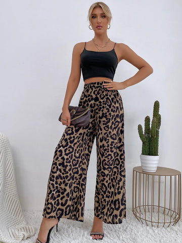 VCAY Leopard Print Wide Leg Pants