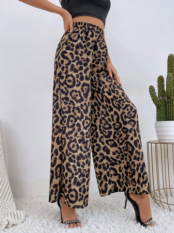 VCAY Leopard Print Wide Leg Pants