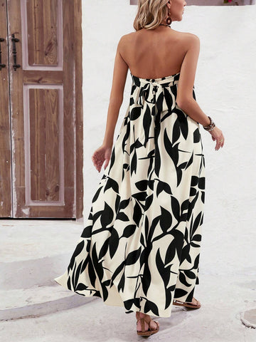 Loose-Fit Strapless Dress With All-Over Print