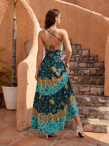Loose Casual Spaghetti Strap Printed Dress