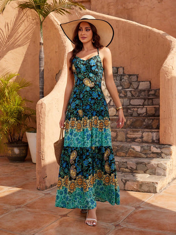 Loose Casual Spaghetti Strap Printed Dress