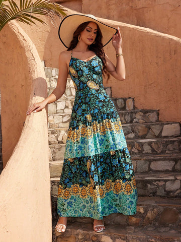 Loose Casual Spaghetti Strap Printed Dress