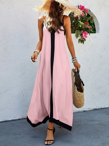 Loose Fit Color Block Casual Cami Dress