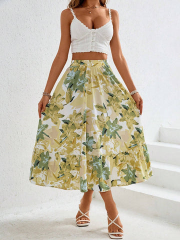 VCAY Loose Weave High-Waisted Flared Women's Skirt For Vacation