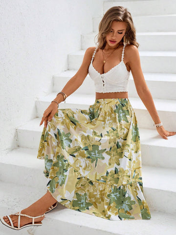 VCAY Loose Weave High-Waisted Flared Women's Skirt For Vacation