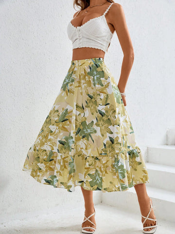 VCAY Loose Weave High-Waisted Flared Women's Skirt For Vacation