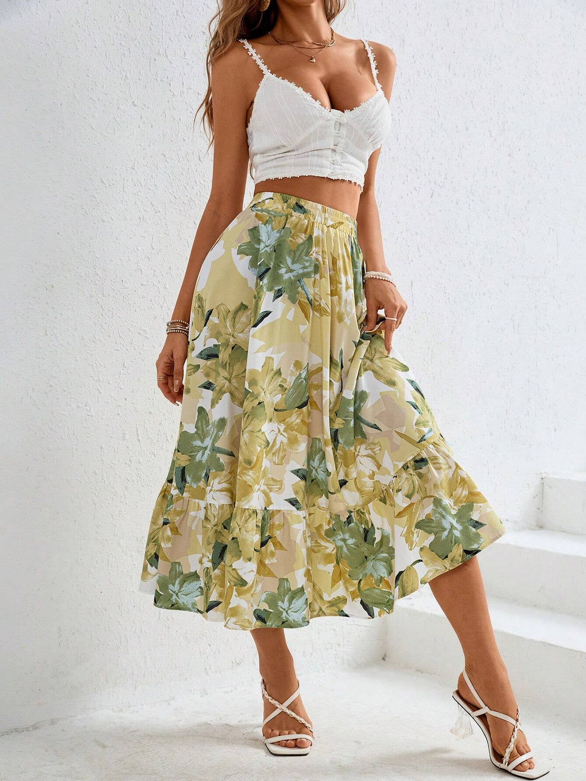 VCAY Loose Weave High-Waisted Flared Women's Skirt For Vacation