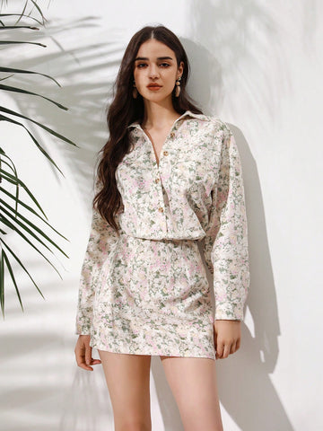 Matching Full Sleeve Printed Shirt And Skirt Set