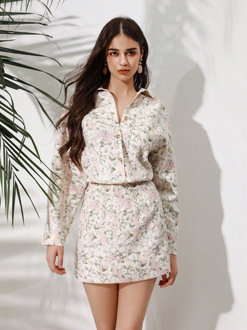 Matching Full Sleeve Printed Shirt And Skirt Set