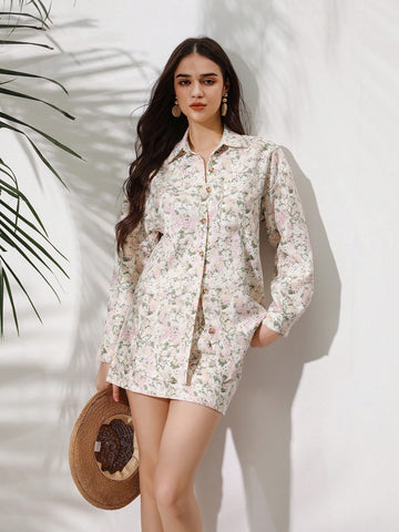 Matching Full Sleeve Printed Shirt And Skirt Set