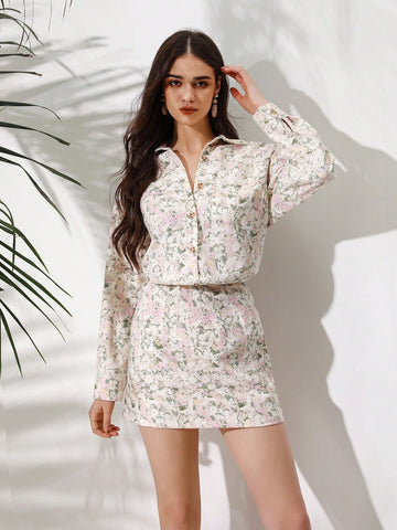 Matching Full Sleeve Printed Shirt And Skirt Set