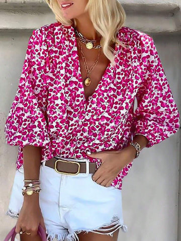 VCAY Men's Casual Printed Shirt With V-Neckline And Button-Front