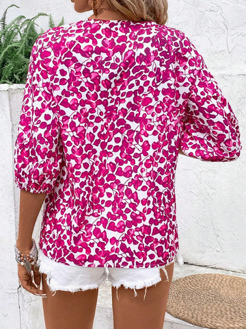 VCAY Men's Casual Printed Shirt With V-Neckline And Button-Front