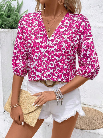 VCAY Men's Casual Printed Shirt With V-Neckline And Button-Front