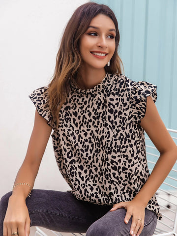 VCAY Mock Neck Allover Print Blouse