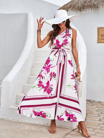 Off-Shoulder Floral Printed Maxi Dress