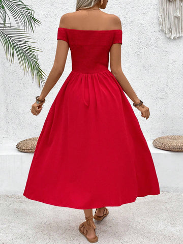Off-The-Shoulder Waist-Cinched Bodycon Dress