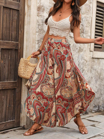 VCAY Paisley Pattern Wide Leg Pants