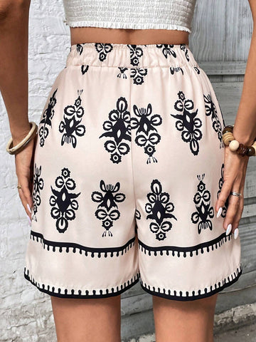 VCAY Paisley Print Casual Straight Shorts