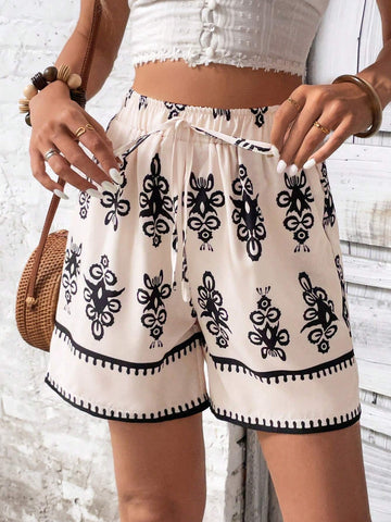 VCAY Paisley Print Casual Straight Shorts
