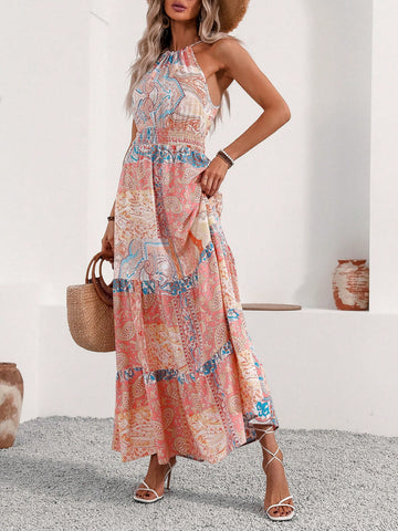 Paisley Print Halter Neck A-Line Dress