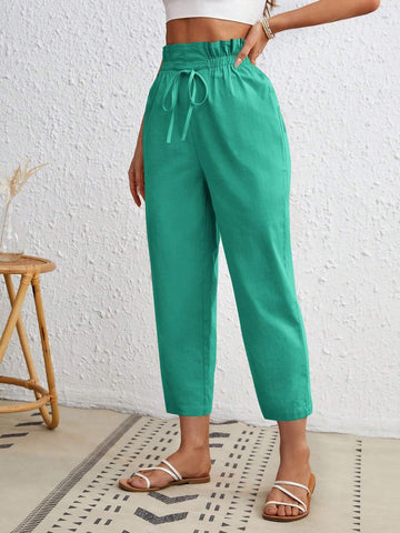 VCAY Paper Bag Waist Relax Fit Tapered Pants, Suitable For Spring And Summer