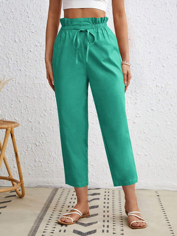 VCAY Paper Bag Waist Relax Fit Tapered Pants, Suitable For Spring And Summer
