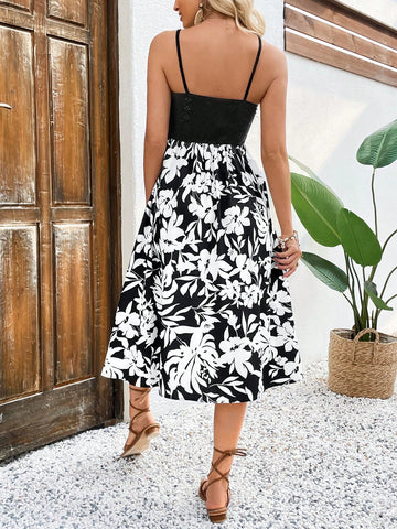 Patchwork Floral Printed Strappy Dress