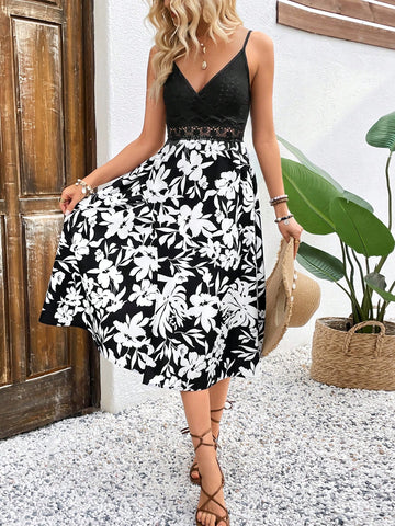 Patchwork Floral Printed Strappy Dress