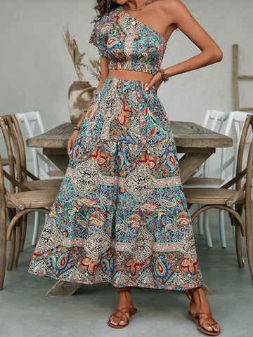 Peasants' Paisley Crop Top And Skirt Set
