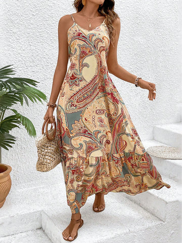 VCAY Peasenpaisley Printed Spaghetti Strap Dress (Random Cut)
