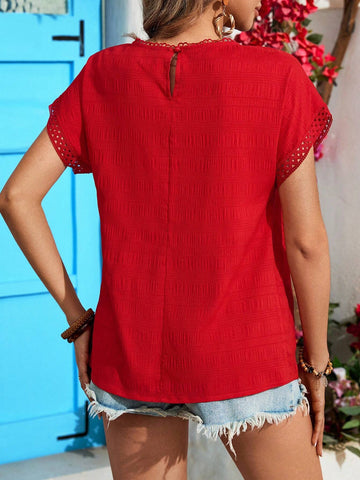 VCAY Plain Woven Round Neck Long Sleeve Women Dress Shirt, Suitable For Vacation