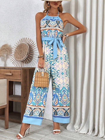 Positioning Printed Halterneck Jumpsuit