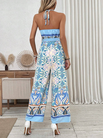 Positioning Printed Halterneck Jumpsuit