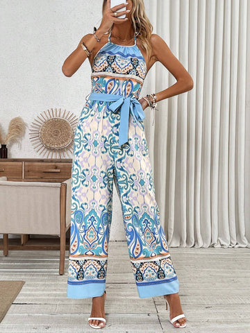 Positioning Printed Halterneck Jumpsuit