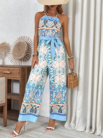 Positioning Printed Halterneck Jumpsuit