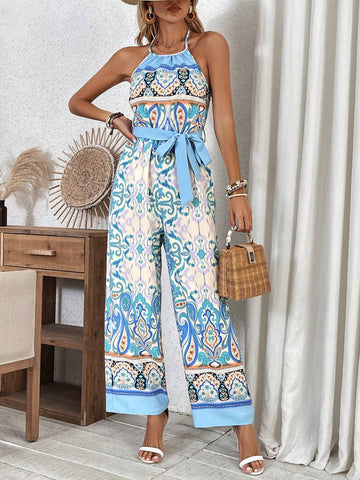 Positioning Printed Halterneck Jumpsuit