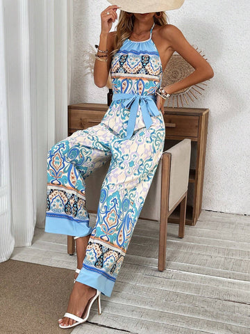 Positioning Printed Halterneck Jumpsuit