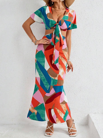 Pride Vacation Printed Cutout Side Waist Women's Summer Dress