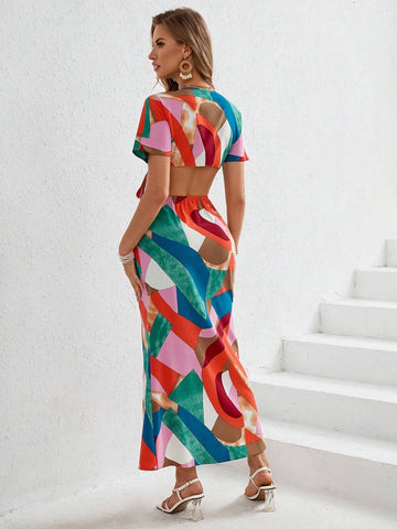 Pride Vacation Printed Cutout Side Waist Women's Summer Dress