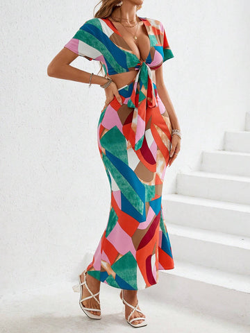 Pride Vacation Printed Cutout Side Waist Women's Summer Dress