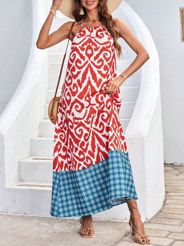 Print Splice Strap Dress
